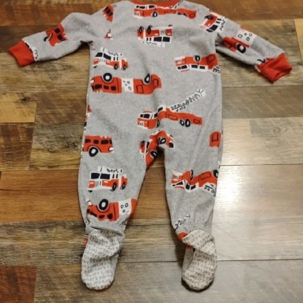 12 Month Boys Carter's Gray and Red Fire Truck Footie Pajamas